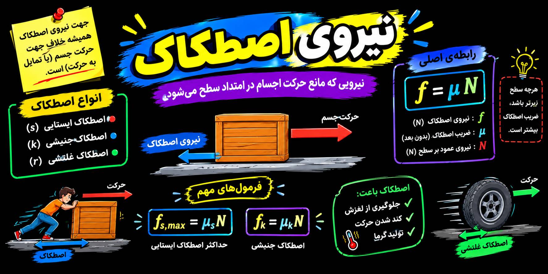 60 تست از مبحث اصطکاک در فیزیک + پاسخ تشریحی